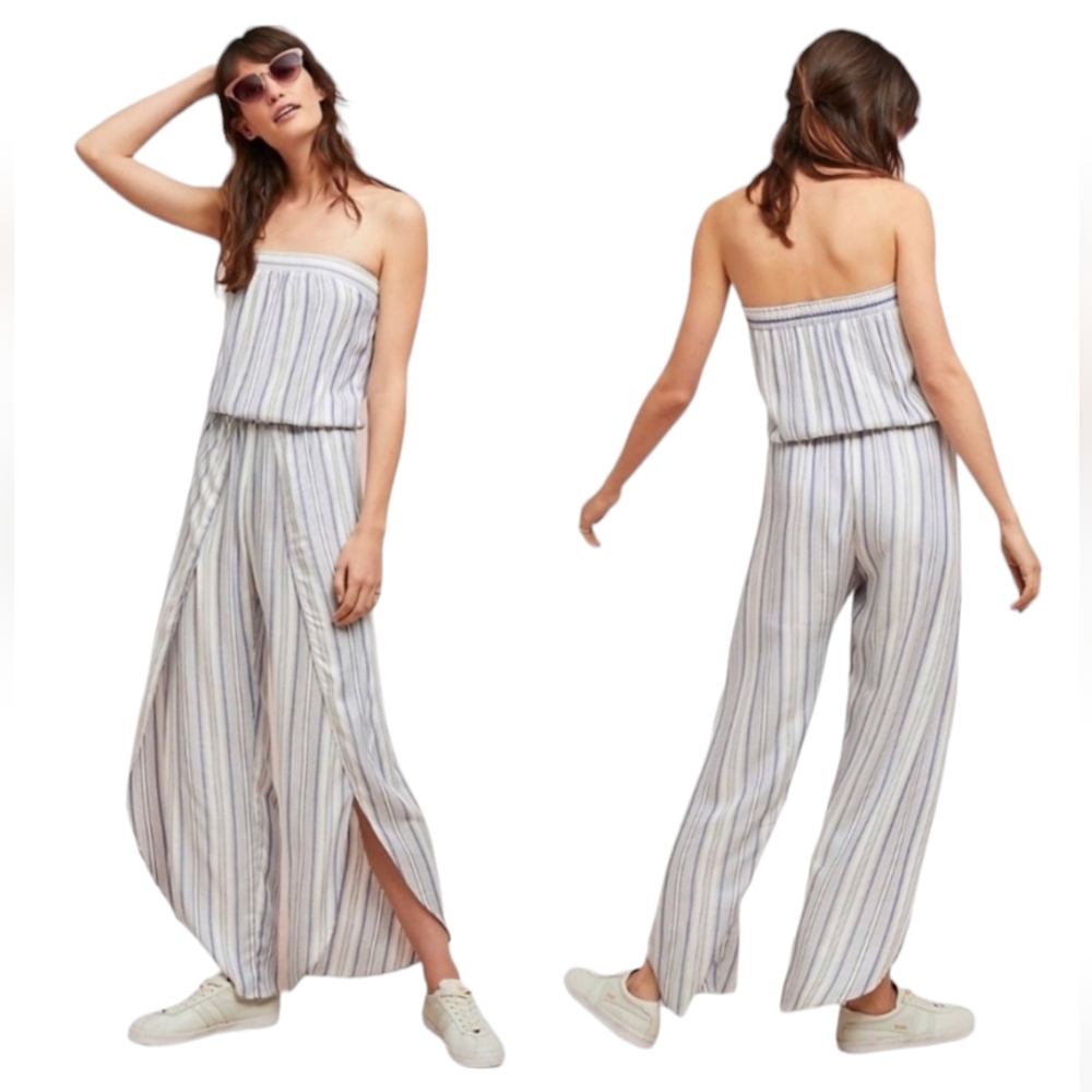 DREW Anthropologie Linen Blend  Strapless Jumpsuit Sz Medium